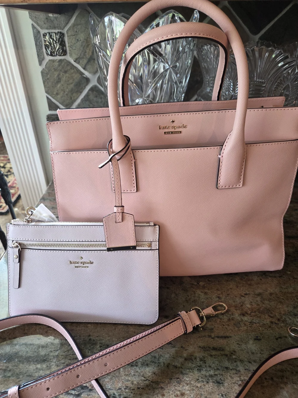 kate spade Pink Saffiano Satchel with Wristlet